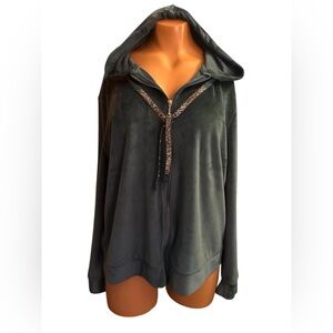 Charter Club Velour Emerald Green Hoody with Sparkle Accent